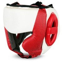 Red And White Perforated Leather Boxing Headguards