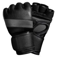 Black Leather MMA Fight Gloves