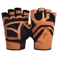 Brown Genuine Leather Weight Lifting Gloves