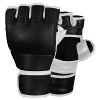 Black And White Leather MMA Grappling Gloves