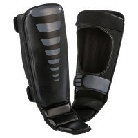 Black Custom Printed Leather Boxing Shin Guards