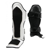 White And Black Leather Boxing Shin Guards