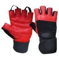 Red Black Double Straps Leather Weight Lifting Gloves