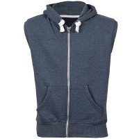 Sleeveless Solid Color Zip Up Cotton Fleece Hoodie