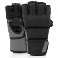 Black And Grey Padded Leather MMA Grappling Gloves